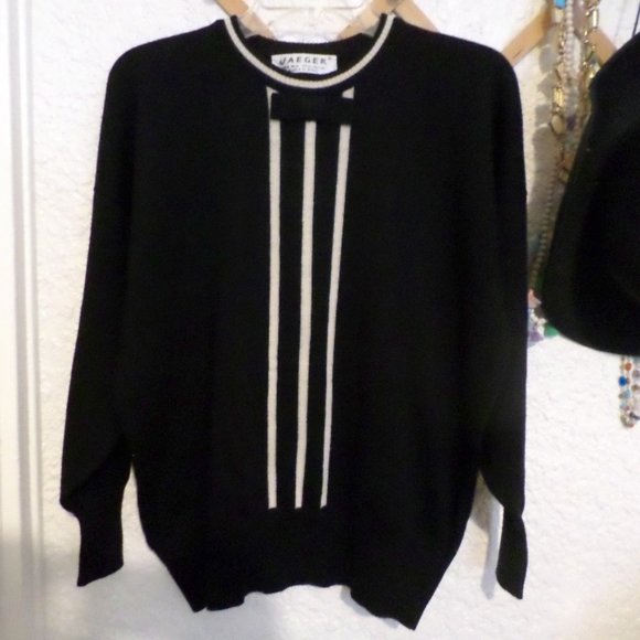 Jaeger Women's 100% Wool Crew Neck Sweater with Bow Sz L - Picture 1 of 4